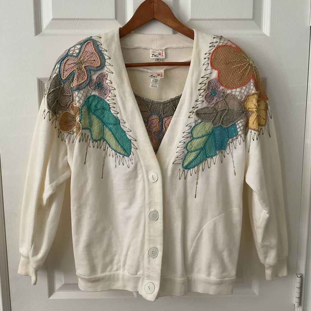 Vintage Lim’s Matching Set 3pc Embroidery Grandmacore Cotton Made In USA Size M